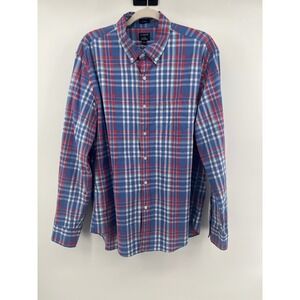 J.Crew Flex Washed Shirt Mens Large Blue Red Plaid Classic Fit Button Down L